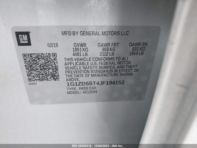 Chevrolet MALIBU LT 2018 1G1ZD5ST4JF194152 Image 9