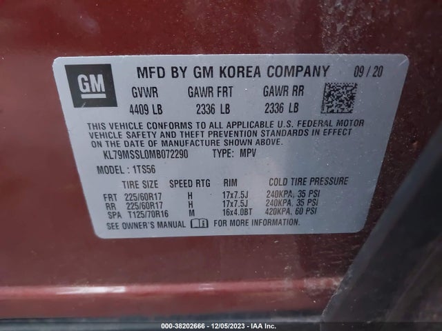 Chevrolet Trailblazer Awd Activ 2021 KL79MSSL0MB072290 Image 9