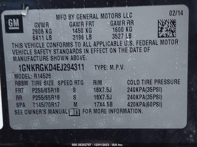 Chevrolet Traverse 1lt 2014 1GNKRGKD4EJ294311 Image 9