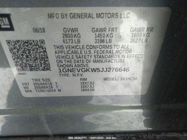 Chevrolet Traverse 1lt 2018 1GNEVGKW5JJ276646 Image 9
