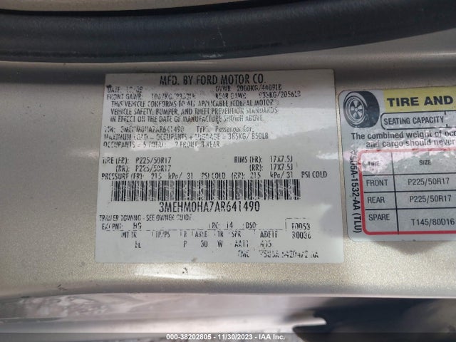 2010 MERCURY MILAN VIN: 3MEHM0HA7AR641490