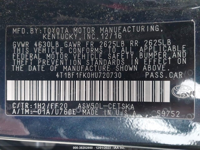 Toyota CAMRY SE 2017 4T1BF1FK0HU720730 Image 9