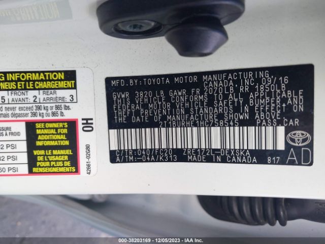 2T1BURHE1HC758545 Toyota COROLLA SE