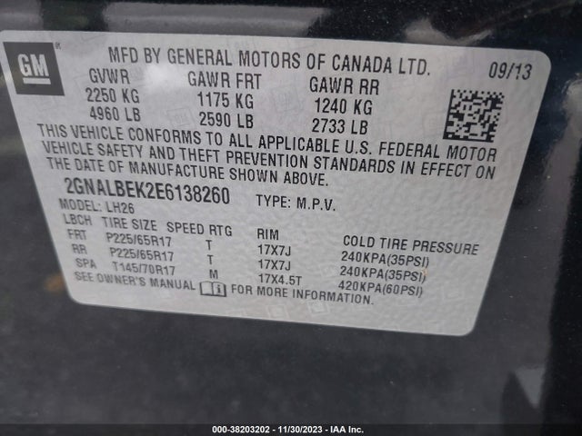 Chevrolet EQUINOX 1LT 2014 2GNALBEK2E6138260 Image 9