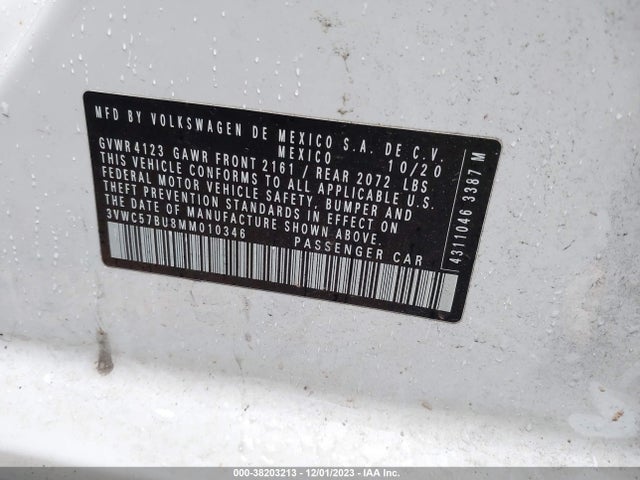 3VWC57BU8MM010346 Volkswagen Jetta 1.4t R-line/1.4t S/1.4t Se