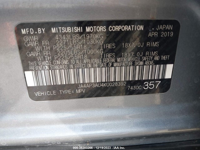 JA4AP3AU4KU028392 Mitsubishi Outlander Sport 2.0 Es