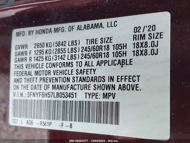 Honda Pilot Awd Ex-l 2020 5FNYF6H57LB053451 Image 9