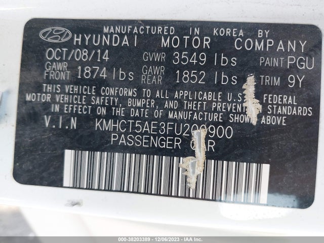 2015 HYUNDAI ACCENT GS VIN: KMHCT5AE3FU200900