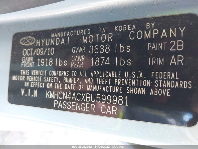 2011 HYUNDAI ACCENT GLS VIN: KMHCN4ACXBU599981