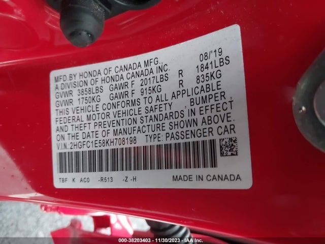 Honda CIVIC SI 2019 2HGFC1E58KH708198 Image 9