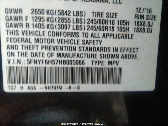 Honda Pilot Ex-l 2017 5FNYF6H57HB005066 Image 9