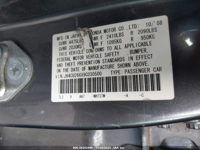2009 ACURA TSX VIN: JH4CU266X9C030500