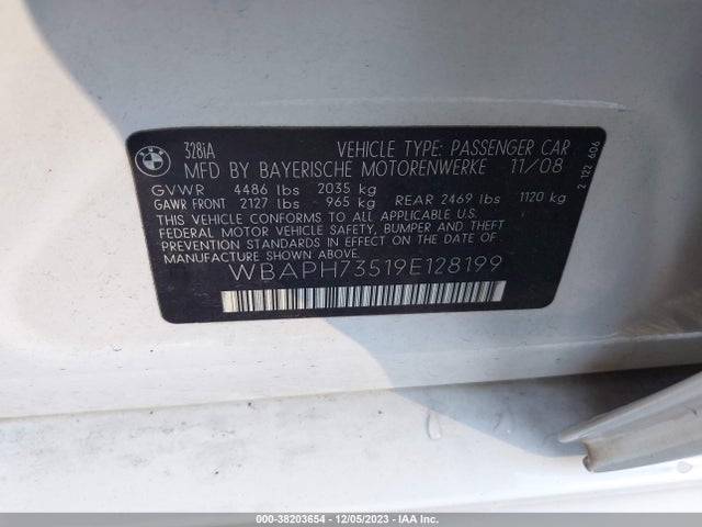 2009 BMW 328I VIN: WBAPH73519E128199