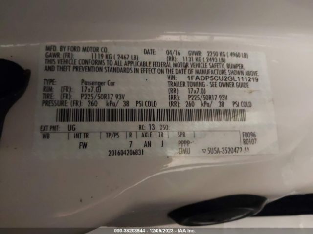 1FADP5CU2GL111219 Ford C-max Energi Sel