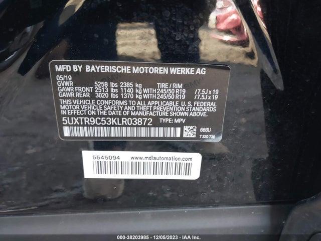 BMW X3 Xdrive30i 2019 5UXTR9C53KLR03872 Image 9