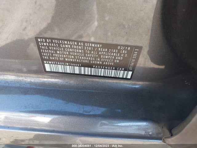 WVWVF7AU0JW199497 Volkswagen Golf R
