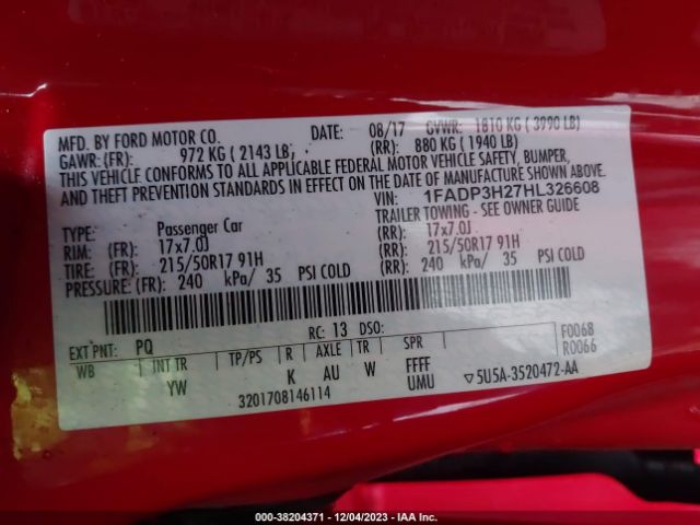 1FADP3H27HL326608 Ford FOCUS SEL