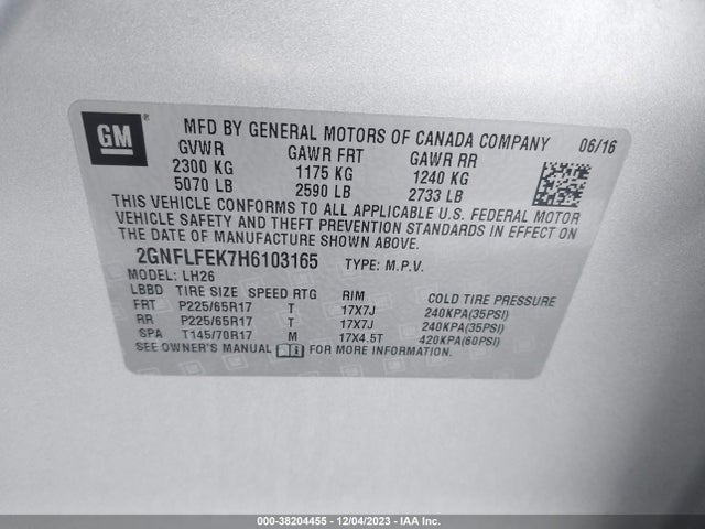 Chevrolet EQUINOX LT 2017 2GNFLFEK7H6103165 Image 9