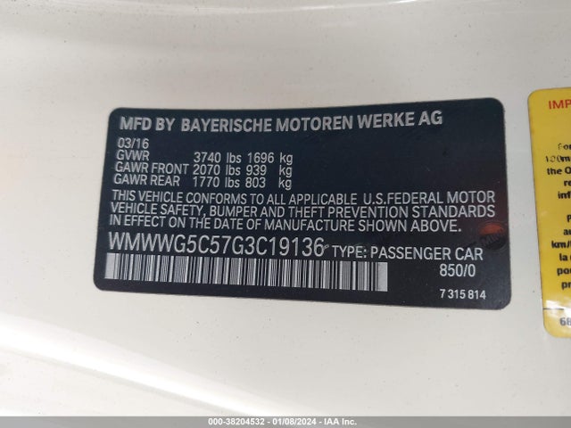 2016 MINI CONVERTIBLE WMWWG5C57G3C19136 Photo 8