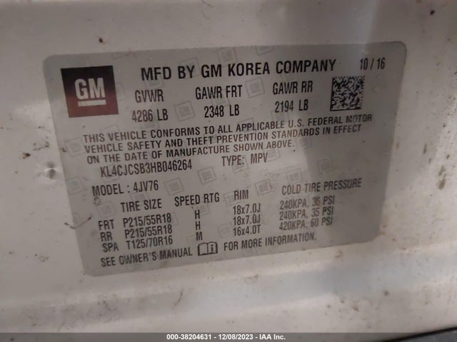 2017 BUICK ENCORE ESSENCE VIN: KL4CJCSB3HB046264