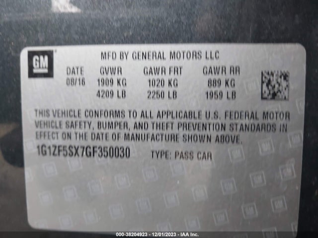 Chevrolet MALIBU 2LT 2016 1G1ZF5SX7GF350030 Image 9