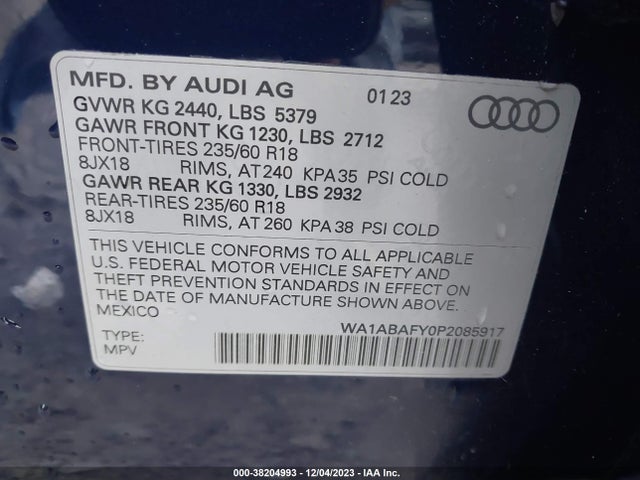 WA1ABAFY0P2085917 Audi Q5 Premium 40 Tfsi Quattro S Tronic