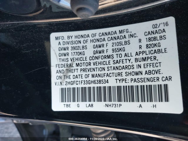 Honda Civic Ex-t 2016 2HGFC1F33GH638534 Image 9