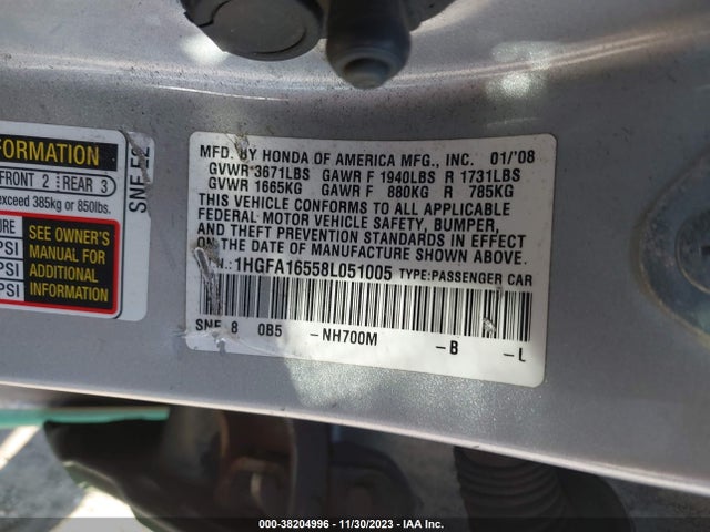 2008 HONDA CIVIC LX VIN: 1HGFA16558L051005