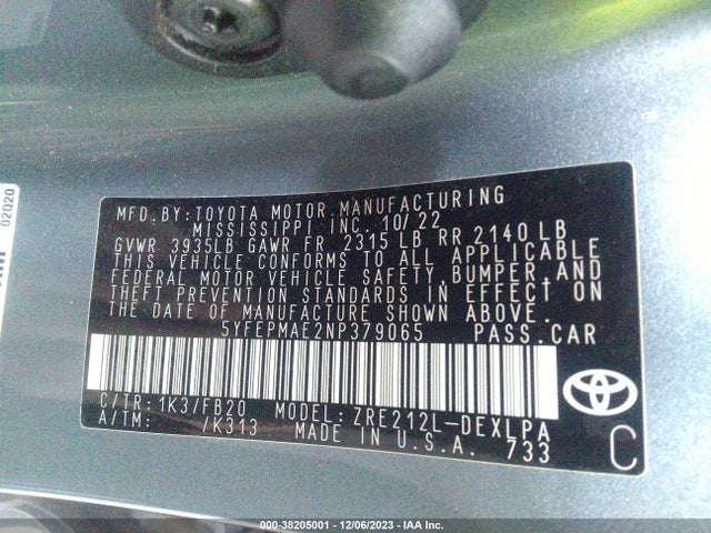 Toyota COROLLA LE 2022 5YFEPMAE2NP379065 Image 9