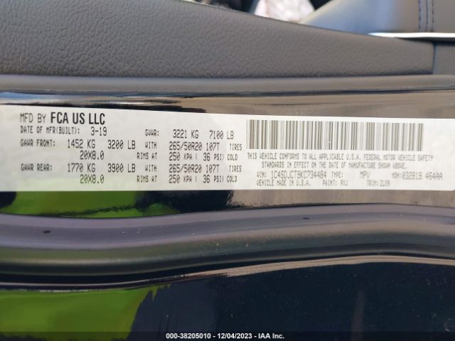 1C4SDJCT9KC734484 Dodge Durango R/t Awd