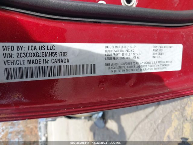 2C3CDXGJ5MH591702 Dodge Charger Scat Pack Rwd
