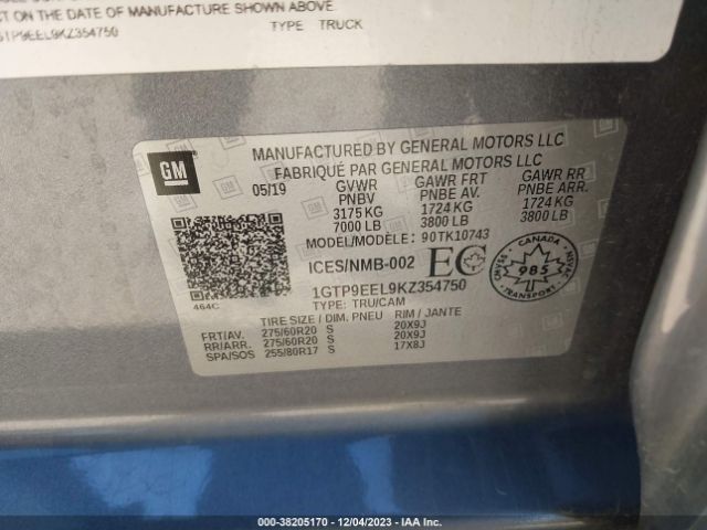 1GTP9EEL9KZ354750 GMC Sierra 1500 At4