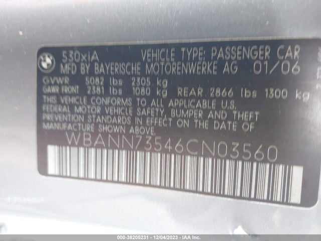 2006 BMW 530XIT VIN: WBANN73546CN03560