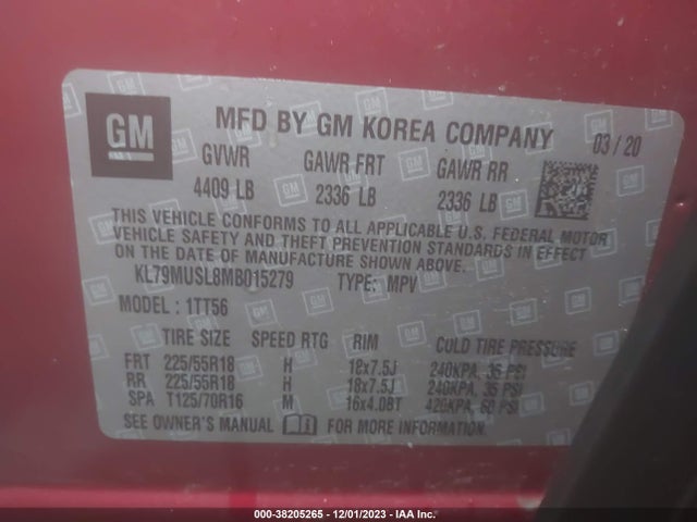 Chevrolet Trailblazer Awd Rs 2021 KL79MUSL8MB015279 Image 9