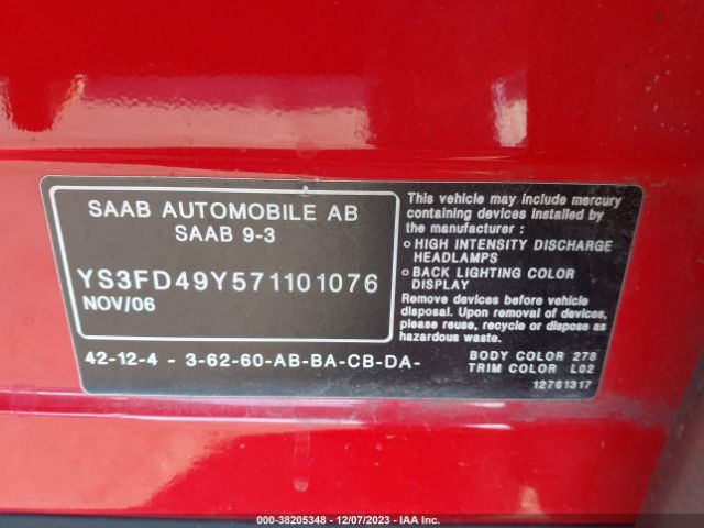 2007 SAAB 9-3 YS3FD49Y571101076 Photo 8