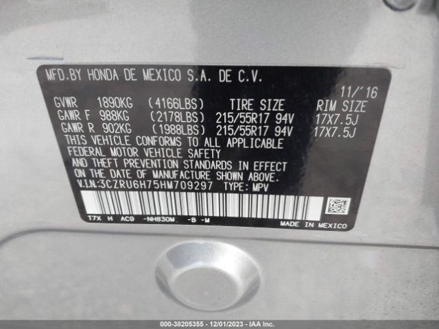 3CZRU6H75HM709297 Honda Hr-v Ex-l