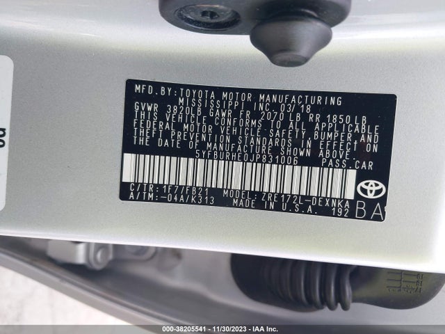 Toyota COROLLA LE 2018 5YFBURHE0JP831006 Image 9