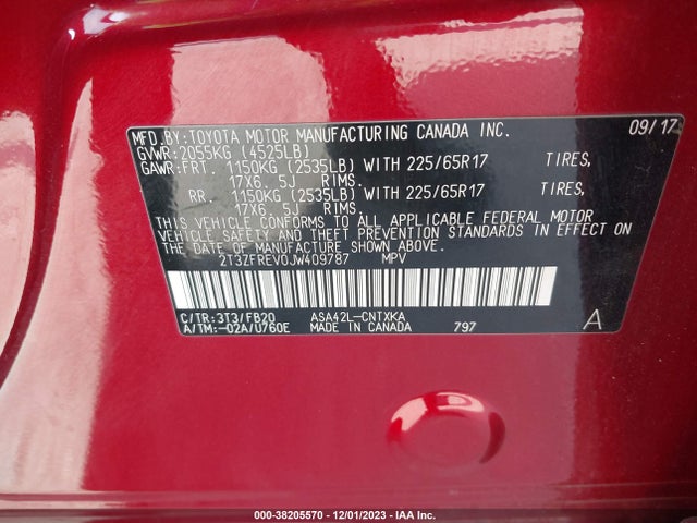 2018 TOYOTA RAV4 LE VIN: 2T3ZFREV0JW409787
