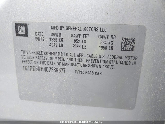 2012 CHEVROLET CRUZE LS VIN: 1G1PD5SH4C7389877