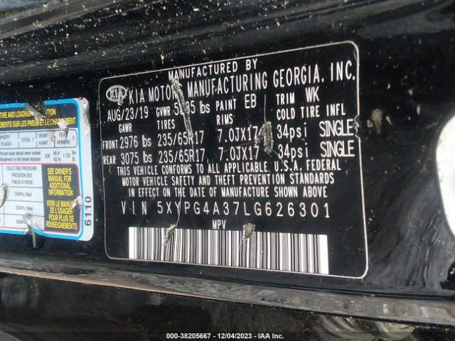 5XYPG4A37LG626301 KIA Sorento 2.4l Lx