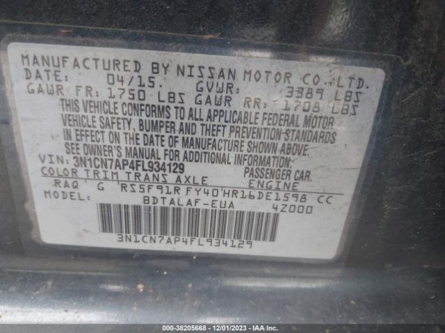 3N1CN7AP4FL934129 Nissan Versa 1.6 S