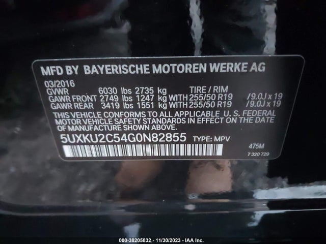 2016 BMW X6 XDRIVE35I VIN: 5UXKU2C54G0N82855