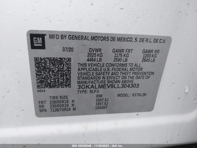 2020 GMC TERRAIN FWD SLE VIN: 3GKALMEV9LL304303