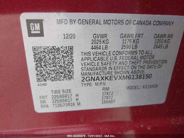2GNAXKEVXM6138150 Chevrolet Equinox Fwd Lt