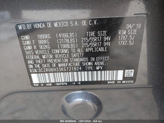 Honda HR-V LX 2019 3CZRU6H33KG721824 Image 9