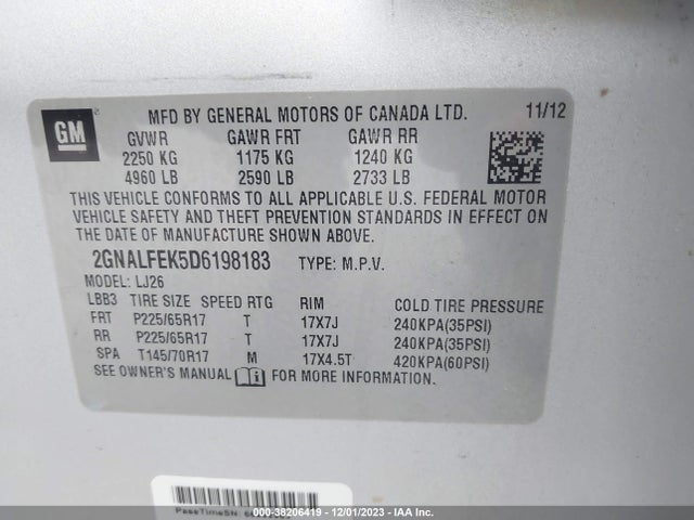 2013 CHEVROLET EQUINOX LTZ VIN: 2GNALFEK5D6198183