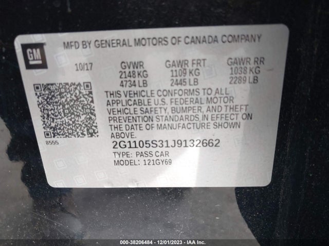Chevrolet IMPALA 1LT 2018 2G1105S31J9132662 Image 9