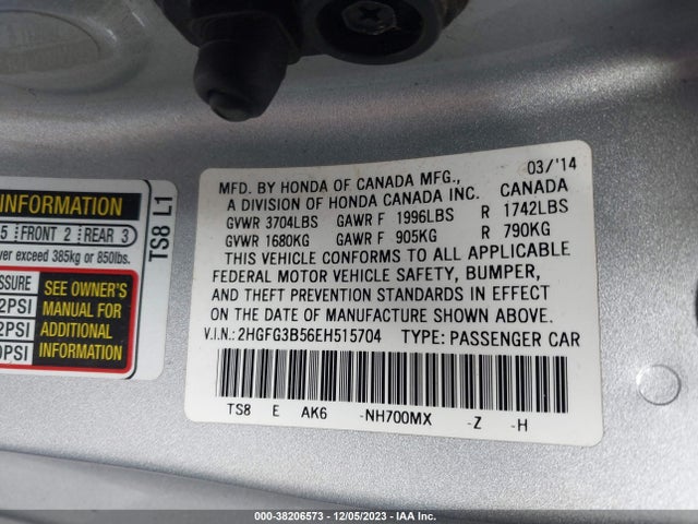 Honda Civic Lx 2014 2HGFG3B56EH515704 Image 9