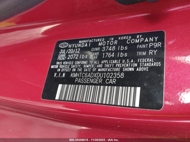 2013 HYUNDAI VELOSTER BASE W/GRAY VIN: KMHTC6ADXDU102358