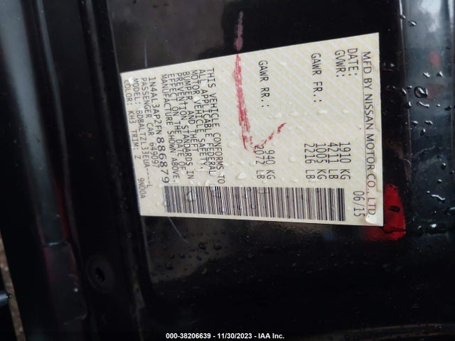 2015 NISSAN ALTIMA 2.5 SL VIN: 1N4AL3AP2FN886879